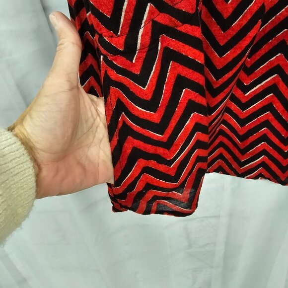 Lauren Ralph Lauren Red Black Chevron Gauzy Tribal Peasant Blouse 3X - Picture 8 of 13